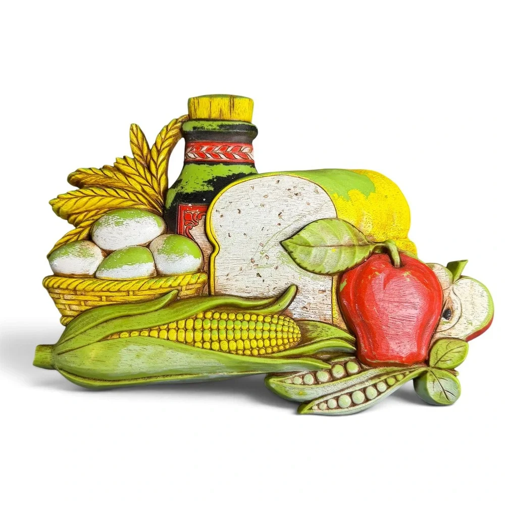 Vintage 1975 Syroco Kitchen Wall Plaques Set Fruit Bread Corn 7381 7382 USA